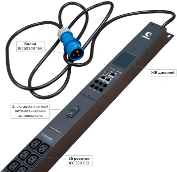Блок распределения питания Cabeus SMART-PDU-16-1P-36C13-6C19-I309-CM