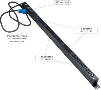 Блок распределения питания Cabeus SMART-PDU-32-1P-18C13-6C19-I309-M