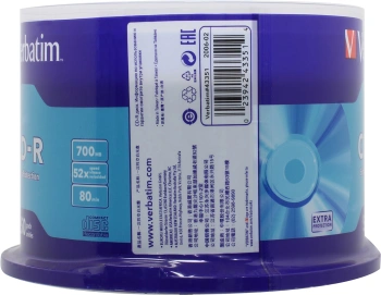 Диск CD-R Verbatim 700Mb 52x Cake Box (50шт) (43351)