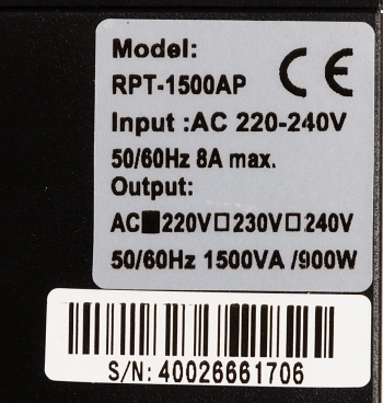 Источник бесперебойного питания Powercom Raptor RPT-1500AP