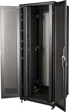 Шкаф серверный Lanmaster (TWT-CBB-42U-8X10-P1) напольный 42U 800x1000мм пер.дв.перфор. задн.дв.перфор.2-хст. 2 бок.пан. 800кг черный