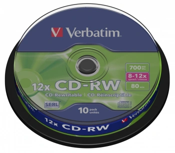 Диск CD-RW Verbatim 700Mb 12x Cake Box (10шт) (43480)