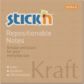 Блок самоклеящийся бумажный Stick`n 21639 76x76мм 100лист. 62г/м2 Kraft Notes