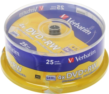 Диск DVD+RW Verbatim 4.7Gb 4x Cake Box (25шт) (43489)