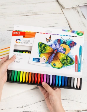 Восковые мелки Deli EC20020 Color Emotion трехгранные 24цв. картон.кор./европод.