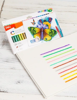 Восковые мелки Deli EC20020 Color Emotion трехгранные 24цв. картон.кор./европод.