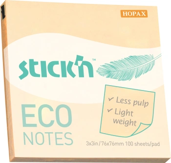 Блок самоклеящийся бумажный Stick`n ECO 21745 76x76мм 100лист. 60г/м2 пастель желтый