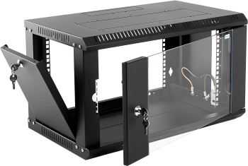 Шкаф коммутационный ЦМО ШРН-Эконом (ШРН-Э-6.500-9005) настенный 6U 600x520мм пер.дв.стекл 75кг черный 470мм 14.94кг 180град. 342мм