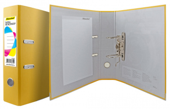 Папка-регистратор Silwerhof 355021-05 A4 75мм ПВХ/бумага желтый мет.окант. сборная смен.карм. на кор.