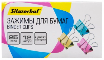 Зажимы Silwerhof 510013 сталь 25мм ассорти (упак.:12шт) картонная коробка