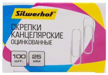 Скрепки Silwerhof 491028 металл оцинкованные 25мм (упак.:100шт) картонная коробка