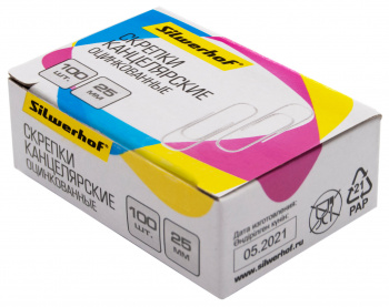 Скрепки Silwerhof 491028 металл оцинкованные 25мм (упак.:100шт) картонная коробка