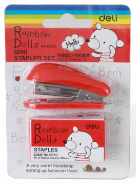 Степлер Deli E0253 Mini N10 (12листов) ассорти 40скоб блистер