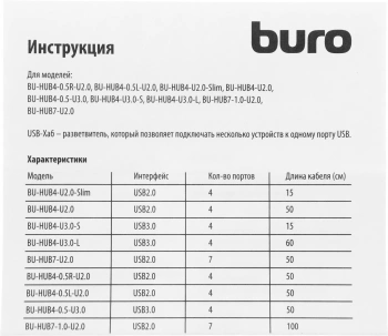 Разветвитель USB 3.0 Buro BU-HUB4-0.5-U3.0
