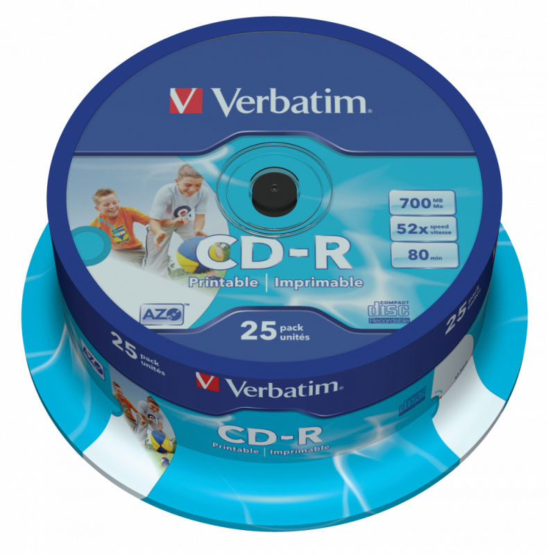Диск CD-R Verbatim 700Mb 52x Cake Box (25шт) Printable (43439)