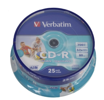 Диск CD-R Verbatim 700Mb 52x Cake Box (25шт) Printable (43439)