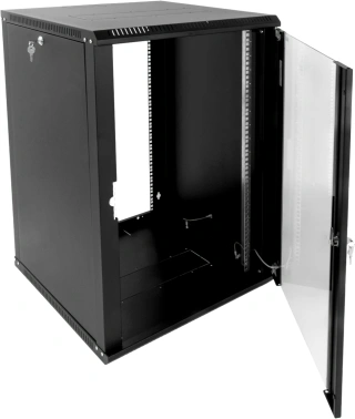 Шкаф коммутационный ЦМО ШРН-Эконом (ШРН-Э-18.650-9005) настенный 18U 600x650мм пер.дв.стекл 65кг черный 600мм 31.86кг 180град. 930мм IP20 сталь