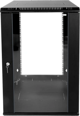 Шкаф коммутационный ЦМО ШРН-Эконом (ШРН-Э-18.650-9005) настенный 18U 600x650мм пер.дв.стекл 65кг черный 600мм 31.86кг 180град. 930мм IP20 сталь