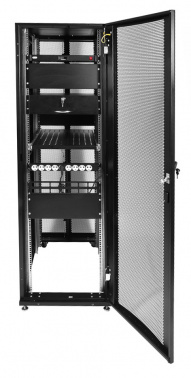 Шкаф серверный ЦМО (ШТК-СП-48.6.10-48АА-9005) напольный 48U 600x1000мм пер.дв.перфор. задн.дв.двуст. 4 бок.пан. 1350кг черный 683мм 156кг 120град. 2215мм IP20 металл