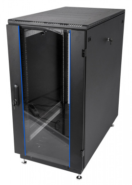 Шкаф коммутационный ЦМО (ШТК-М-22.6.8-1ААА-9005) напольный 22U 600x800мм пер.дв.стекл задн.дв.стал.лист 2 бок.пан. 330кг черный