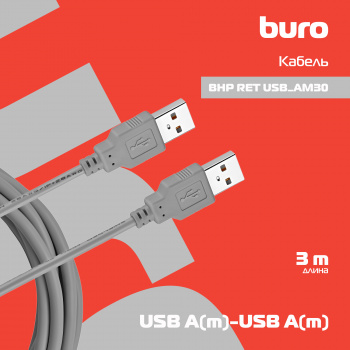 Кабель Buro USB A(m) USB A(m) 3м (BHP RET USB_AM30) серый (блистер)