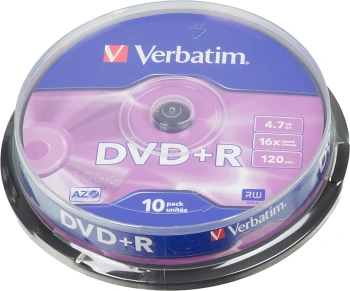 Диск DVD+R Verbatim 4.7Gb 16x Cake Box (10шт) (43498)
