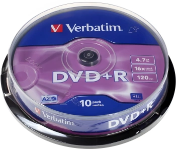 Диск DVD+R Verbatim 4.7Gb 16x Cake Box (10шт) (43498)