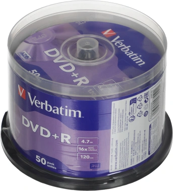 Диск DVD+R Verbatim 4.7Gb 16x Cake Box (50шт) (43550)