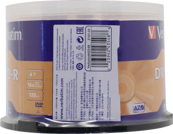 Диск DVD-R Verbatim 4.7Gb 16x Cake Box (50шт) (43548)