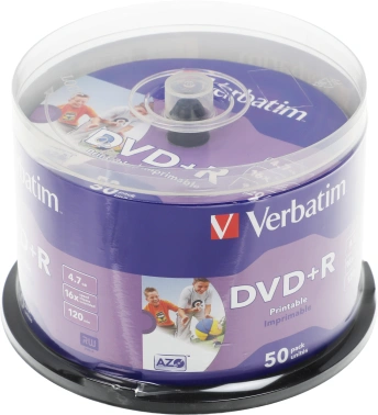 Диск DVD+R Verbatim 4.7Gb 16x Cake Box (50шт) Printable (43512)