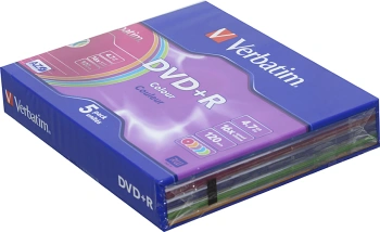 Диск DVD+R Verbatim 4.7Gb 16x Slim case (5шт) Color (43556)