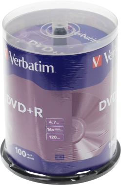Диск DVD+R Verbatim 4.7Gb 16x Cake Box (100шт) (43551)