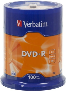 Диск DVD-R Verbatim 4.7Gb 16x Cake Box (100шт) (43549)