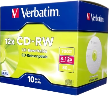 Диск CD-RW Verbatim 700Mb 12x Jewel case (10шт) (43148)