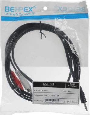 Кабель-переходник аудио Jack 3.5 (m)/2хRCA (m) 1.8м. черный