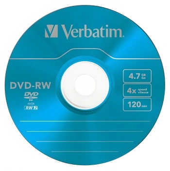 Диск DVD-RW Verbatim 4.7Gb 4x Slim case (5шт) Color (43563)