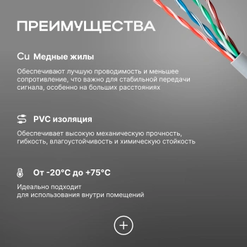 Кабель сетевой UTP 4 пары cat.5E solid 0.48мм Cu 305м