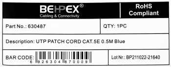 Патч-корд cat5E molded 0.5м синий RJ-45 (m)-RJ-45 (m)