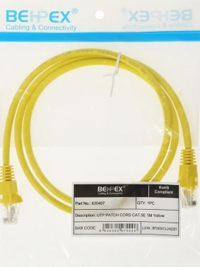 Патч-корд cat.5E molded 1м желтый RJ-45 (m)-RJ-45 (m) (упак.:1шт)