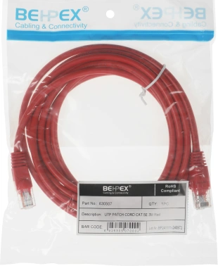 Патч-корд cat.5E molded 3м красный RJ-45 (m)-RJ-45 (m)