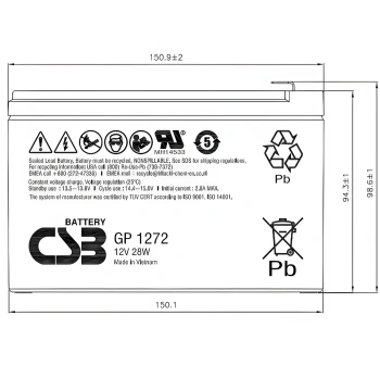 Батарея для ИБП CSB GP1272 F2 (12V28W)