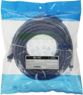 Кабель аудио-видео HDMI (m)/HDMI (m) 10м. феррит.кольца позолоч.конт. синий/белый