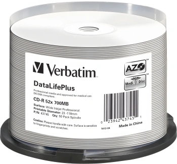 Диск CD-R Verbatim 700Mb 52x Cake Box (50шт) Printable (43756)