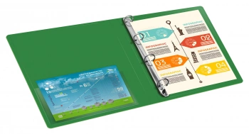 Папка на 4-х кольцах Бюрократ -0827/4RGRN A4 пластик 0.7мм кор.27мм внутр. с вставкой зеленый