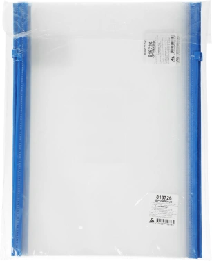 Папка на молнии ZIP Бюрократ -BPM4ABLUE A4+ полипропилен 0.15мм карм.для визит. цвет молнии синий