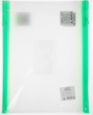 Папка на молнии ZIP Бюрократ -BPM4AGRN A4+ полипропилен 0.15мм карм.для визит. цвет молнии зеленый