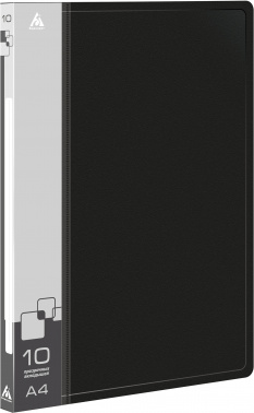 Папка с 10 прозр.вклад. Бюрократ -BPV10BLACK A4 пластик 0.6мм торц.карм с бум. встав черный