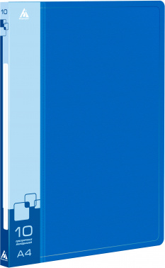 Папка с 10 прозр.вклад. Бюрократ -BPV10BLUE A4 пластик 0.6мм торц.карм с бум. встав синий