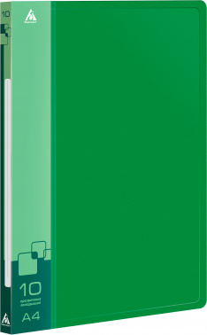Папка с 10 прозр.вклад. Бюрократ -BPV10GRN A4 пластик 0.6мм торц.карм с бум. встав зеленый