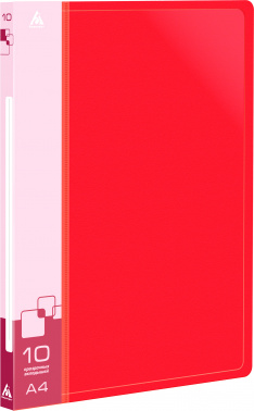 Папка с 10 прозр.вклад. Бюрократ -BPV10RED A4 пластик 0.6мм торц.карм с бум. встав красный